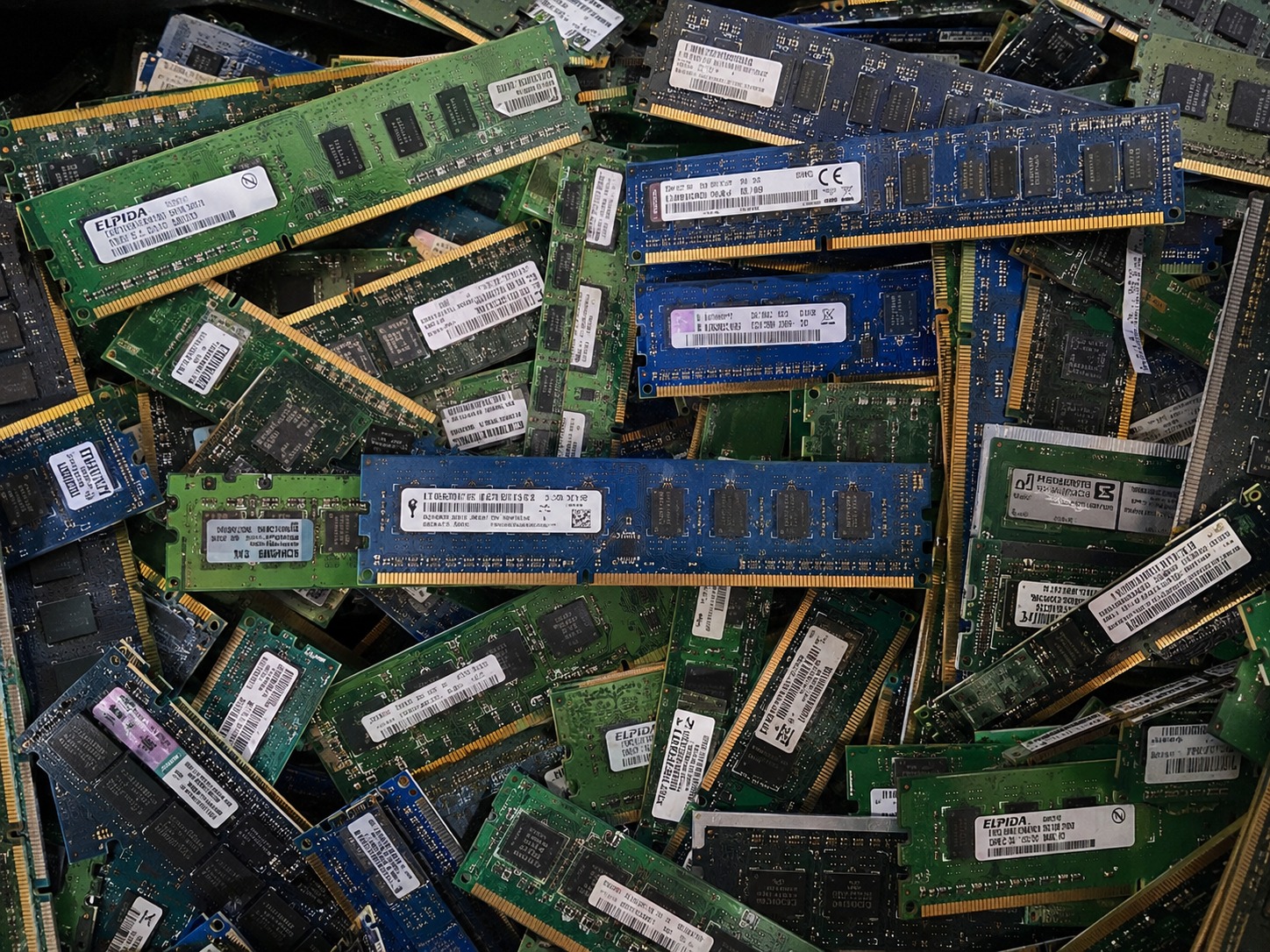 Copper wires and cable scrap arranged in an industrial setting